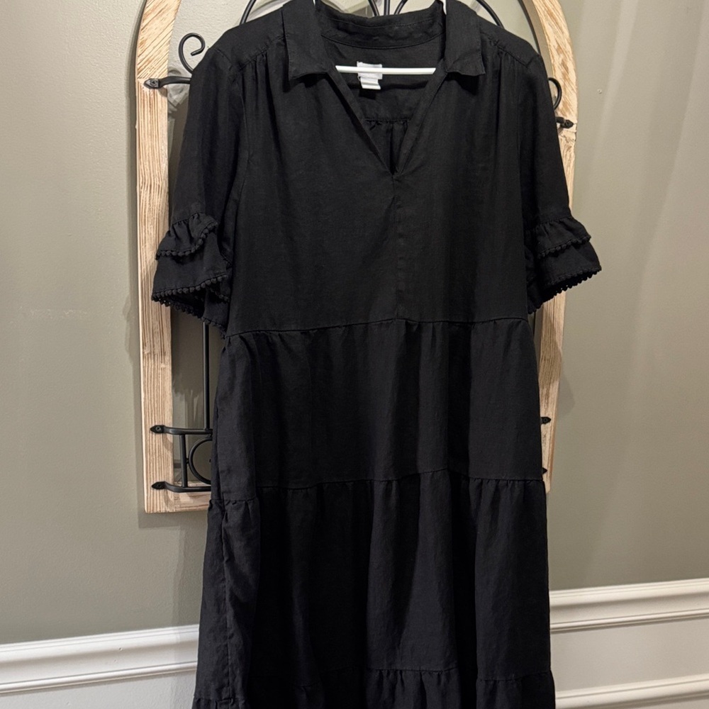 Elegant Black Women's Dress Chico’s 3 100% linen Maxi
